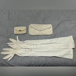 Vintage Walborg Hand Beaded Satin Evening Clutch With Gloves And Wallet